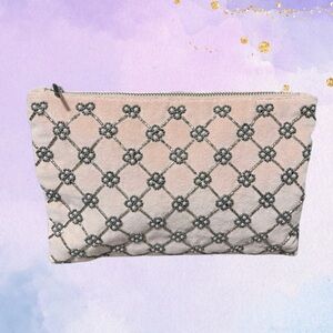 Loft Pink Velvet Beaded Zip Cosmetic Bag w/ Interior Pocket, NWOT